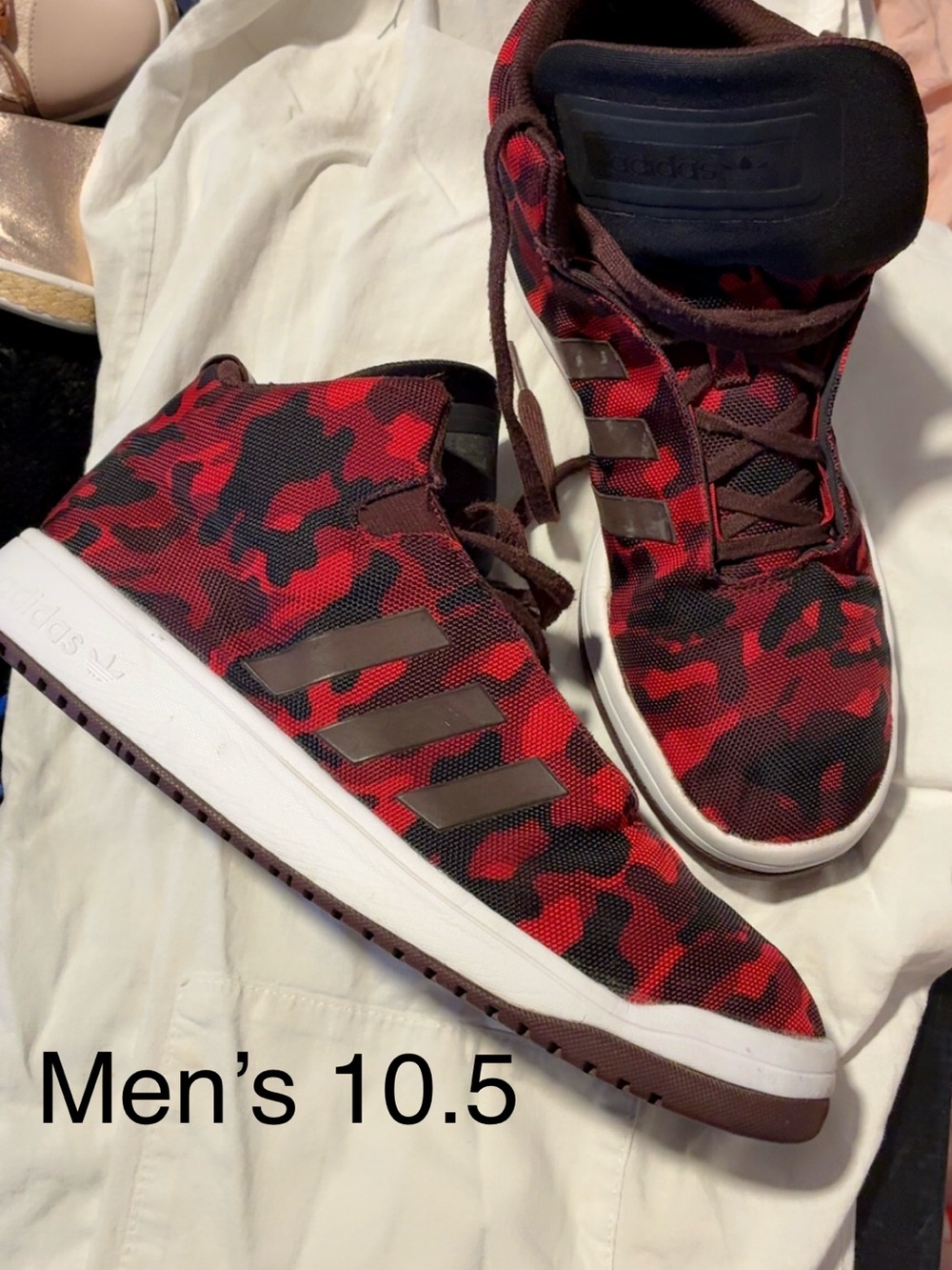 adidas Red and Black Camo High-Top Sneakers